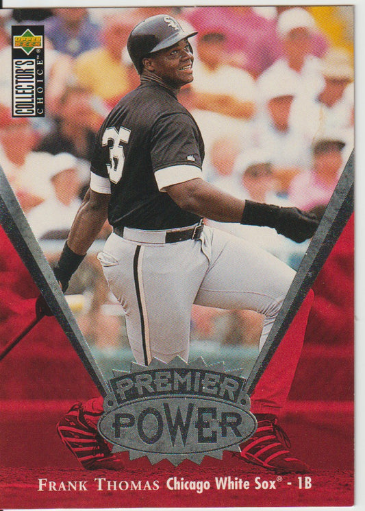 Baseball trading card of Frank Thomas for the Chicago White Sox with 'Premier Power' label.