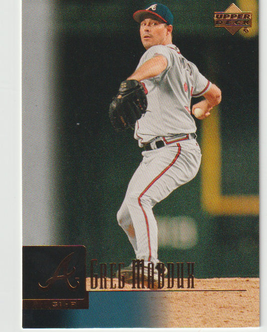 Baseball trading card of a pitcher in a gray uniform with a red stripe, featuring the Upper Deck logo.