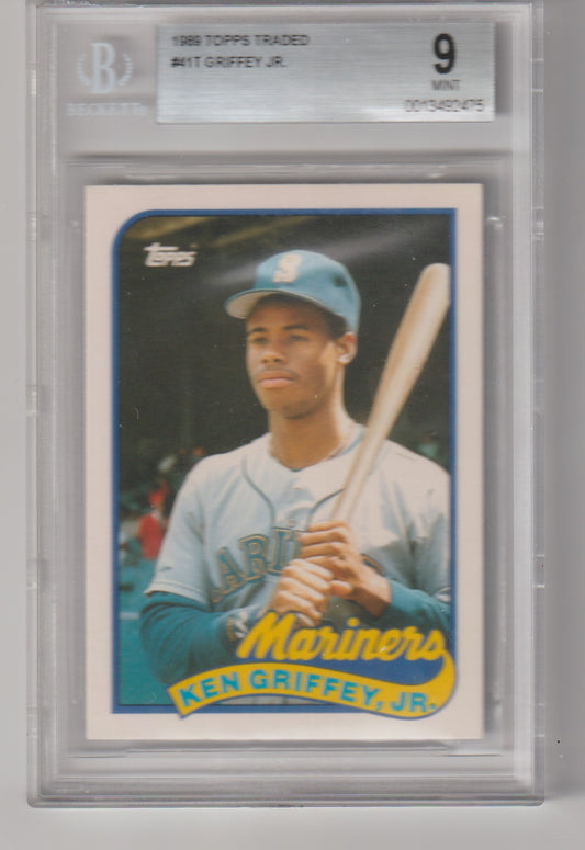 Baseball trading card of Ken Griffey Jr. with a BGS grading label on a gray background