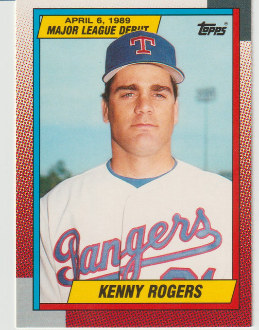 Baseball trading card of Kenny Rogers with Texas Rangers uniform and Topps logo