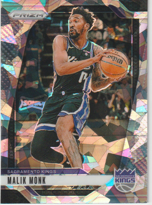 Basketball trading card of Malik Monk with colorful border and 'Prizm' logo.