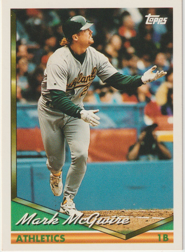 Baseball trading card of Mark McGwire with 'Topps' branding