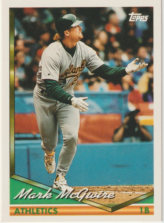 Baseball trading card of Mark McGwire with 'Topps' branding
