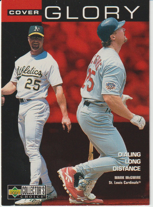 Baseball trading card featuring two players from different teams with a red background