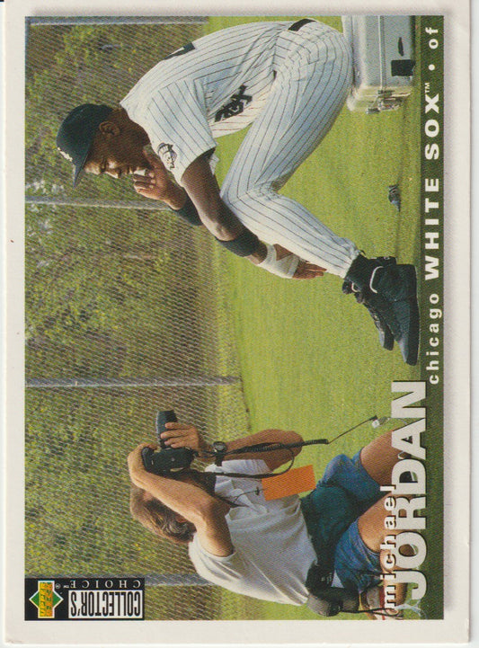 Baseball trading card of a player in a Chicago White Sox uniform, with a camera crew on the field.