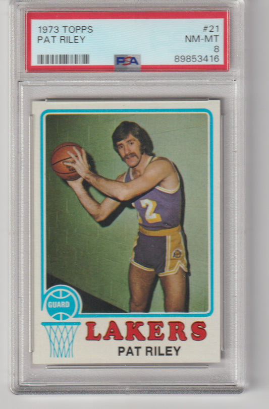 Basketball trading card of Pat Riley from the 1973 Topps series, graded by PSA.