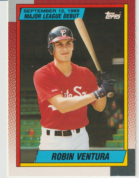 Baseball trading card of Robin Ventura with a red uniform and bat, featuring Topps branding.