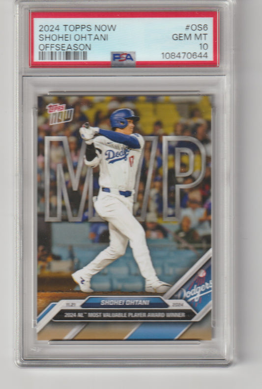 Baseball trading card of Shohei Ohtani in a display case with Topps Now branding.