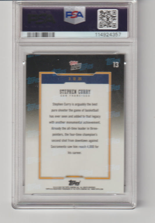 Basketball trading card in a PSA protective case with a white background