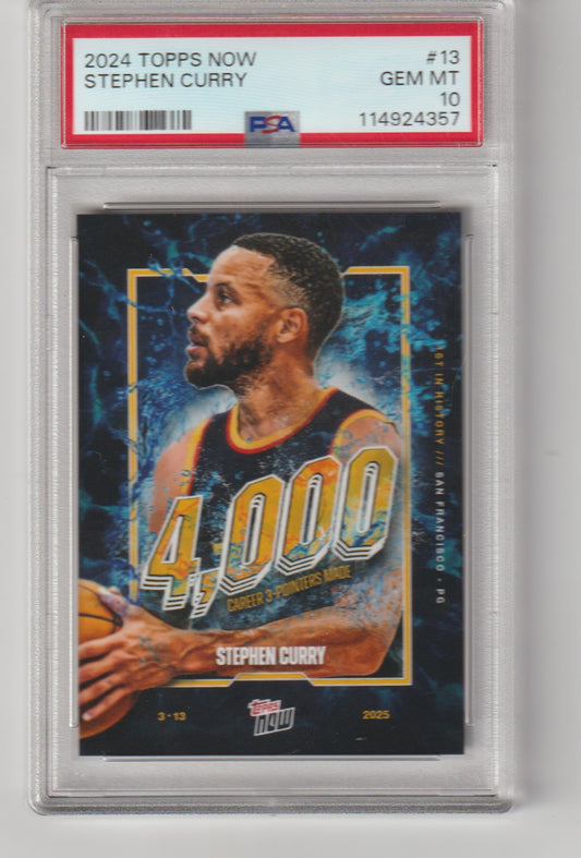 Basketball trading card of Stephen Curry with a '4000' milestone on a white background