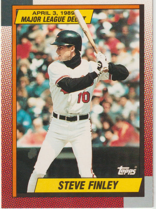 Baseball trading card of Steve Finley with a red border and Topps logo.