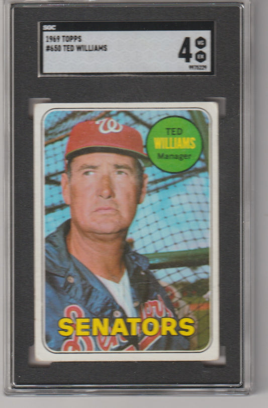 Baseball trading card of Ted Williams with a graded score on the top