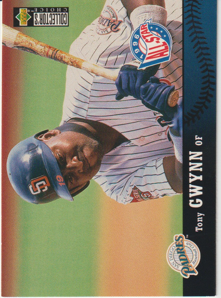 Baseball trading card of a player in a batting stance with a colorful background