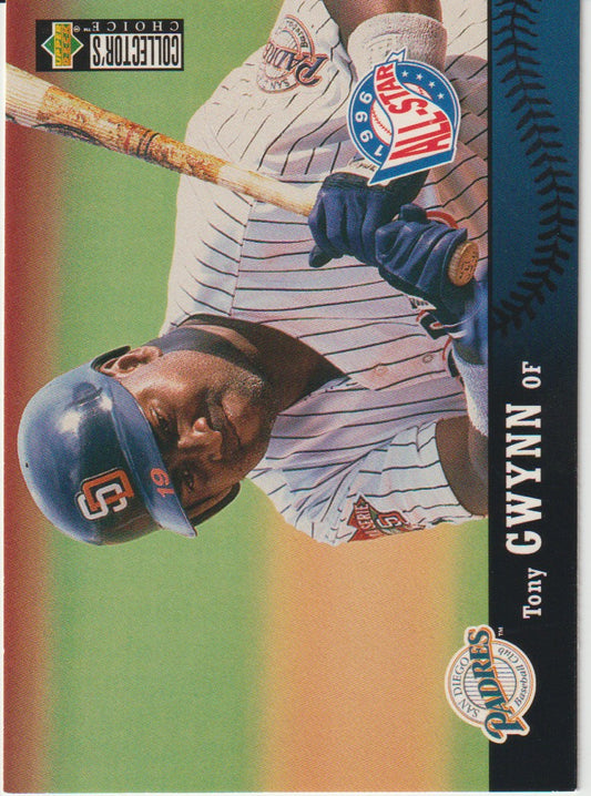 Baseball trading card of a player in a batting stance with a colorful background