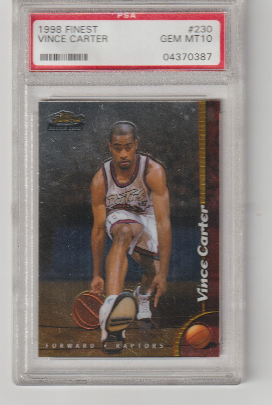 Basketball trading card of Vince Carter with PSA grading label